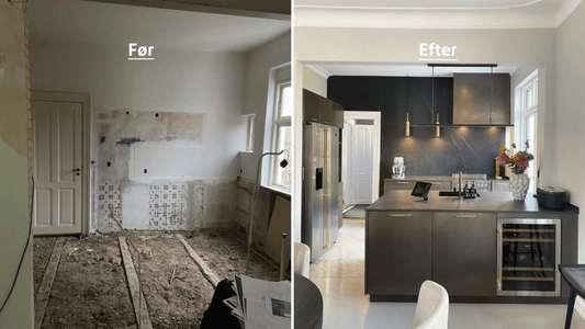 Før og efter billeder af renovering af køkken